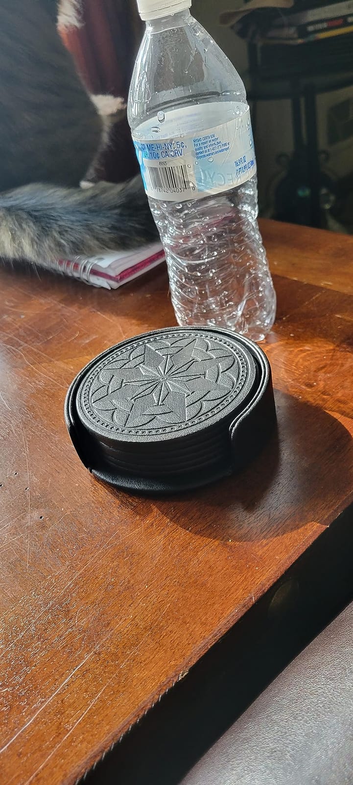 Drink Coasters,PU Leather Bar Beer Beverage Coaster for Drinks Set of 6 with Holder Coasters for Wooden Table Coffee Table Absorbent, Easy Clean Cup Coaster Easter Housewarming Gifts customer photo 2