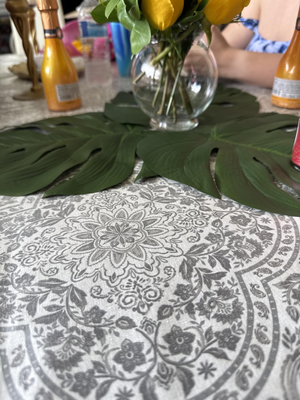 OurWarm 24pcs Large Artificial Tropical Palm Leaves, Faux Safari Leaves Monstera Fake Leaves, Hawaiian Luau Party Jungle Beach Theme Decorations for Birthday Party Safari Table Decorations Supplies customer photo 2
