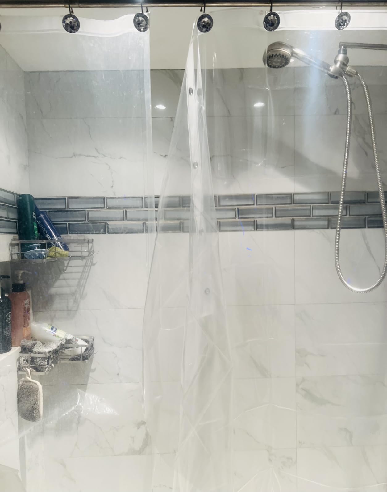 AmazerBath Plastic Shower Curtain Clear Premium PEVA, Clear Shower Curtain Heavy Duty 8G, Weighted Shower Curtains for Bathroom Accessories with 3 Big Stones and 12 Rustproof Grommets, 72x72 Inches customer photo 1