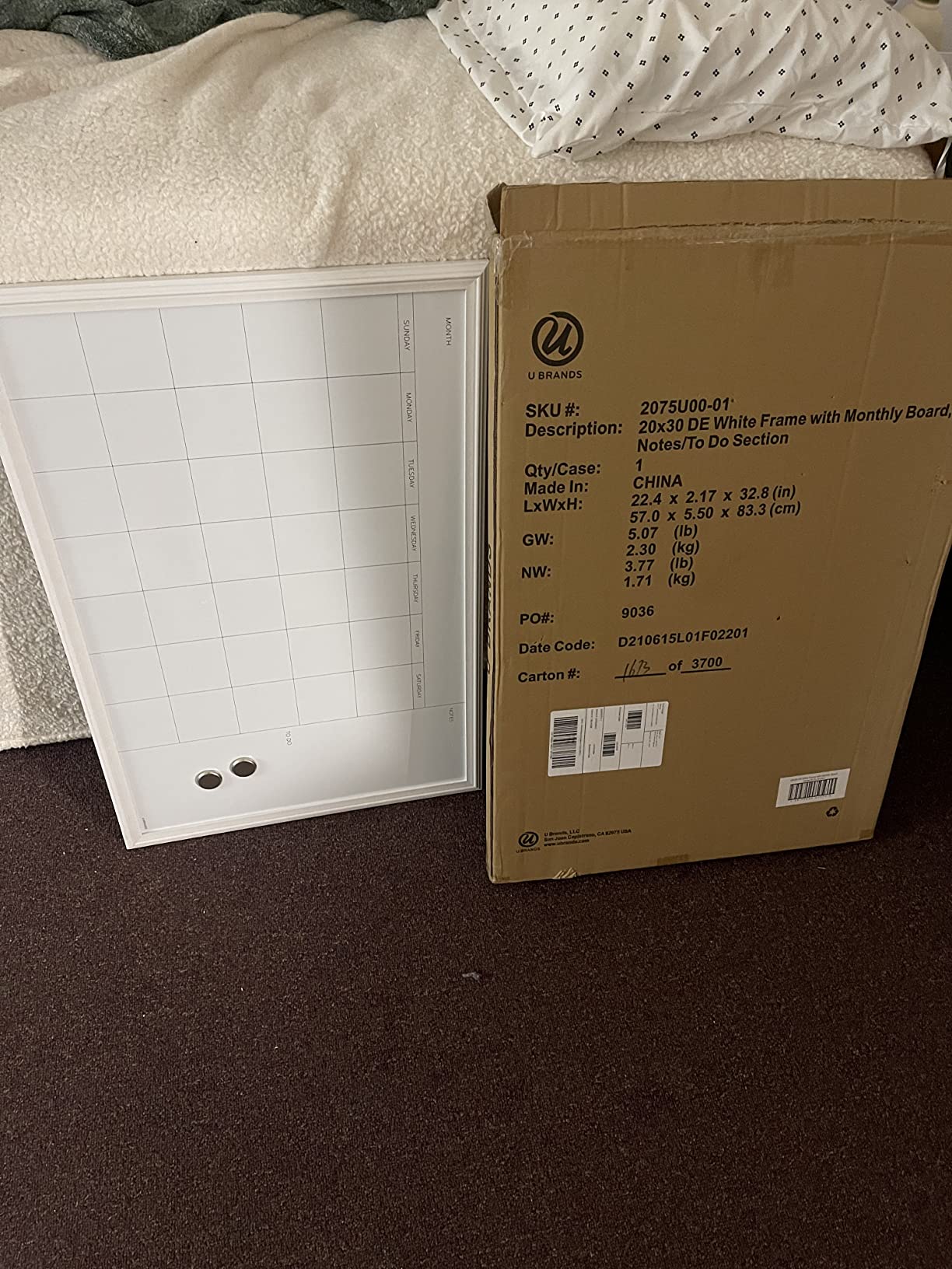 U Brands Magnetic Dry Erase Calendar White Board, 30
