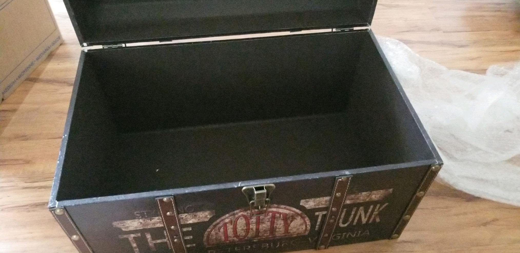 Household Essentials Large Decorative Storage Trunk with Vintage Decoupage, Leather and Metal Accents, Green and Black Finish customer photo 1