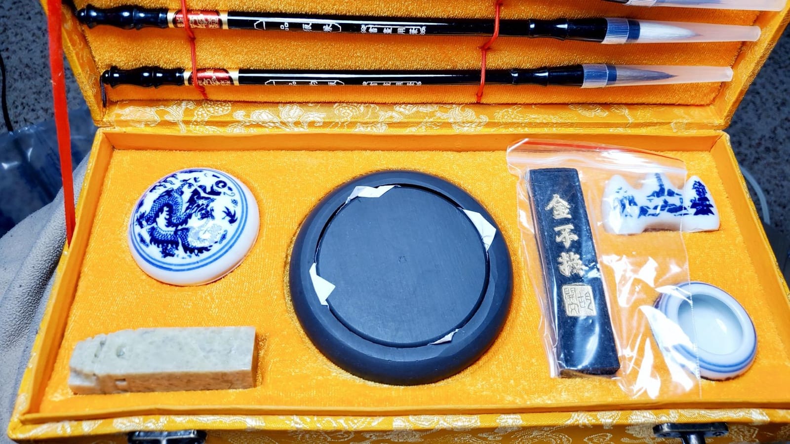 I-MART Chinese Calligraphy Set for Beginners with 4 Brushes, Ink Stone, Ink Stick, Red Ink Paste, Seal, Porcelain Water Bowl, Brush Holder customer photo 2