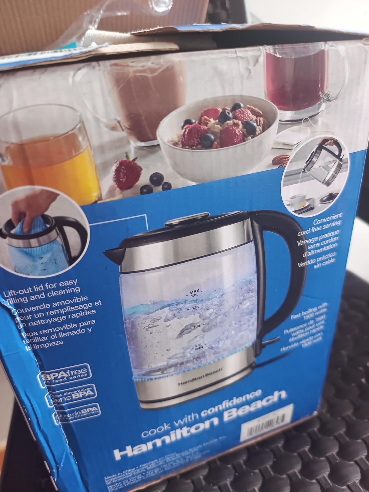 Hamilton Beach 1 Liter Electric Tea Kettle, Water Boiler & Heater, Clear Glass with Blue LED, 1500W customer photo 1