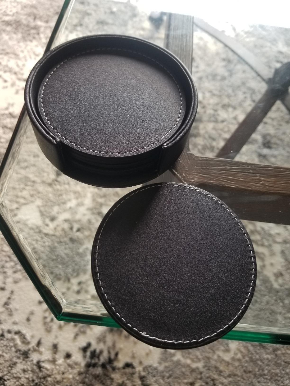 Coasters for Drinks,THIPOTEN Leather Coasters with Holder,Protect Furniture from Damage(6PCS, Brown) customer photo 2