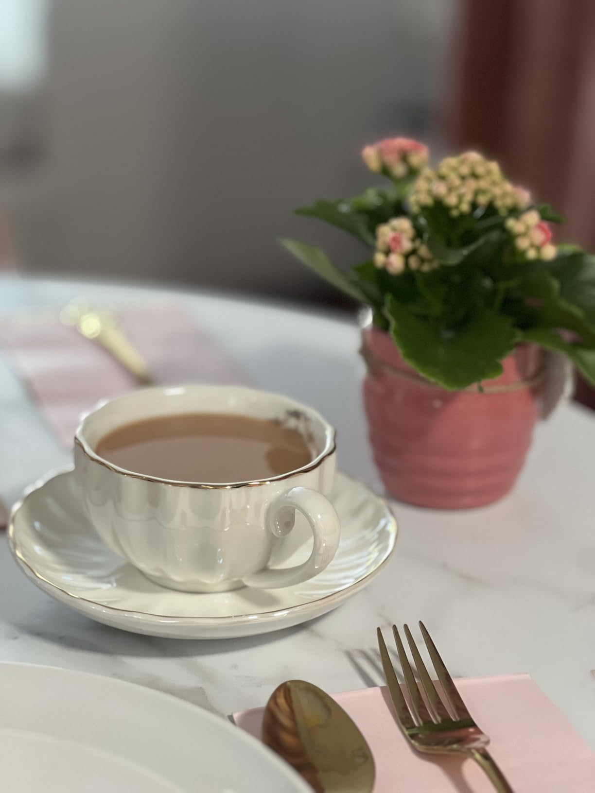 Porcelain Tea Sets British Royal Series, 8 OZ Cups& Saucer Service for 6, with Teapot Sugar Bowl Cream Pitcher Teaspoons and tea strainer for Tea/Coffee, Pukka Home (Pure White) customer photo 1