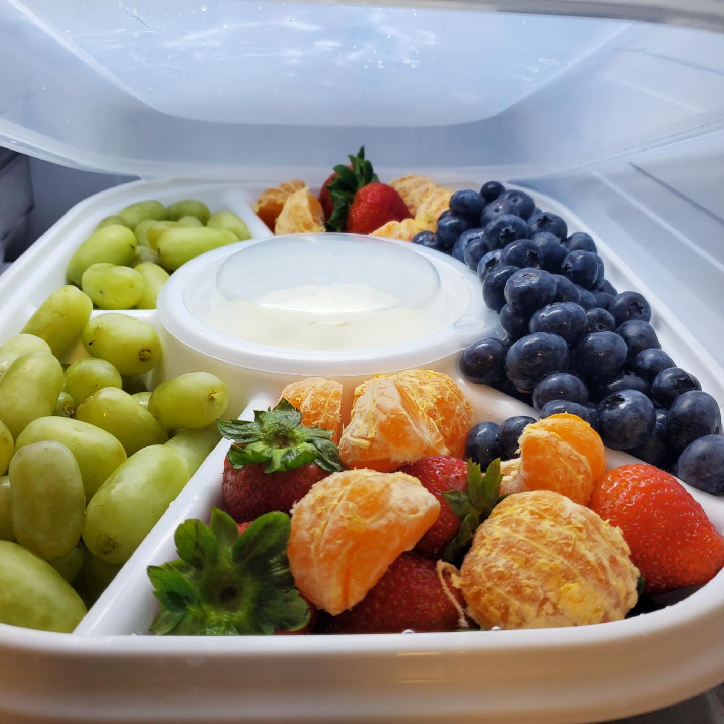 Buddeez Jumbo Divided Serving Tray with Lid | 6 removable divided bins, For fruit, vegetables, snacks, chips and dips, Includes protective lid, Party and picnic serving customer photo 1
