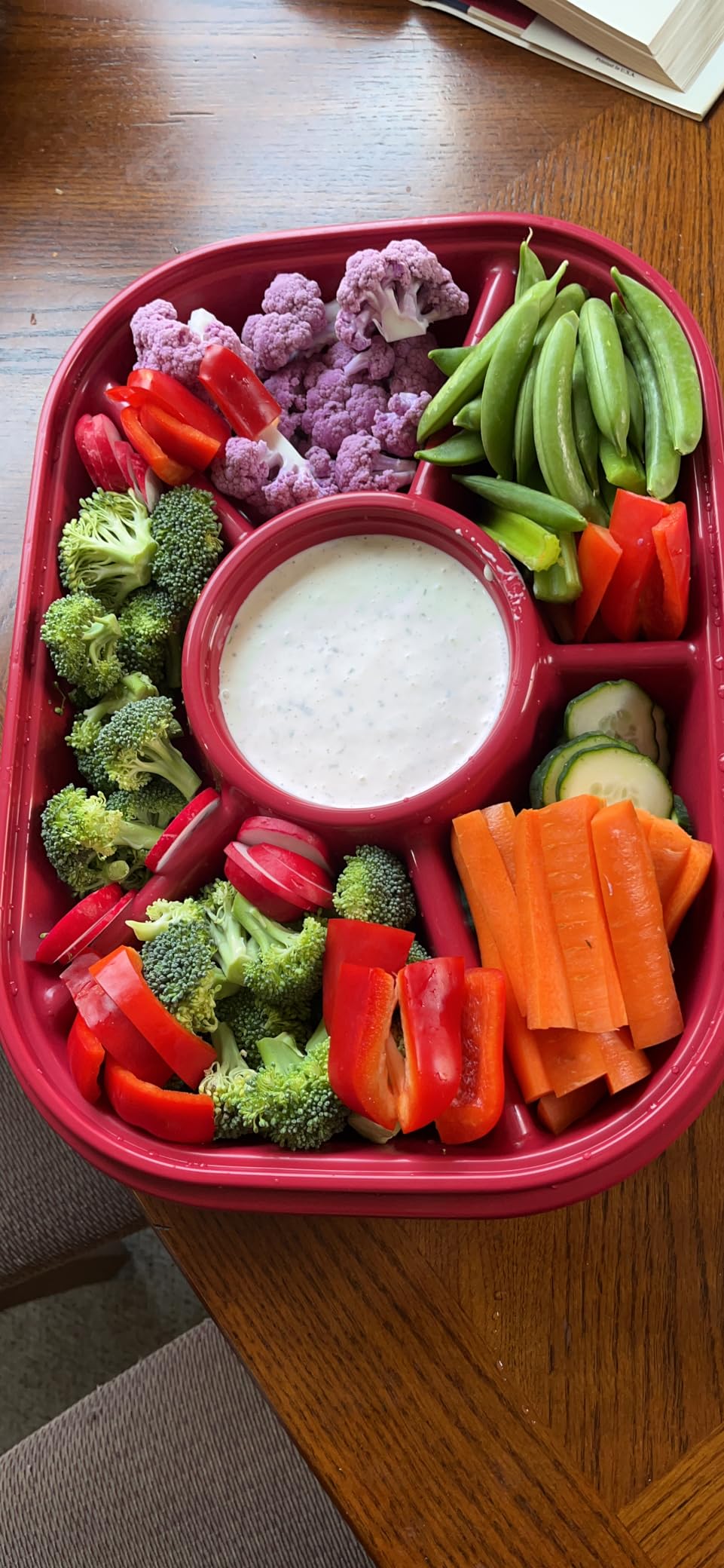 Buddeez Jumbo Divided Serving Tray with Lid | 6 removable divided bins, For fruit, vegetables, snacks, chips and dips, Includes protective lid, Party and picnic serving customer photo 2