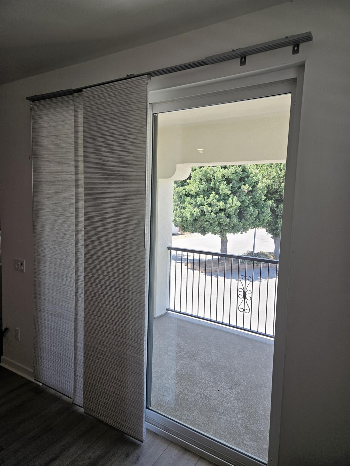 GoDear Design Woven Panel Track Blinds, Marble | Adjustable Sliding Vertical Blinds for Patio Doors & Glass Windows, 45.8
