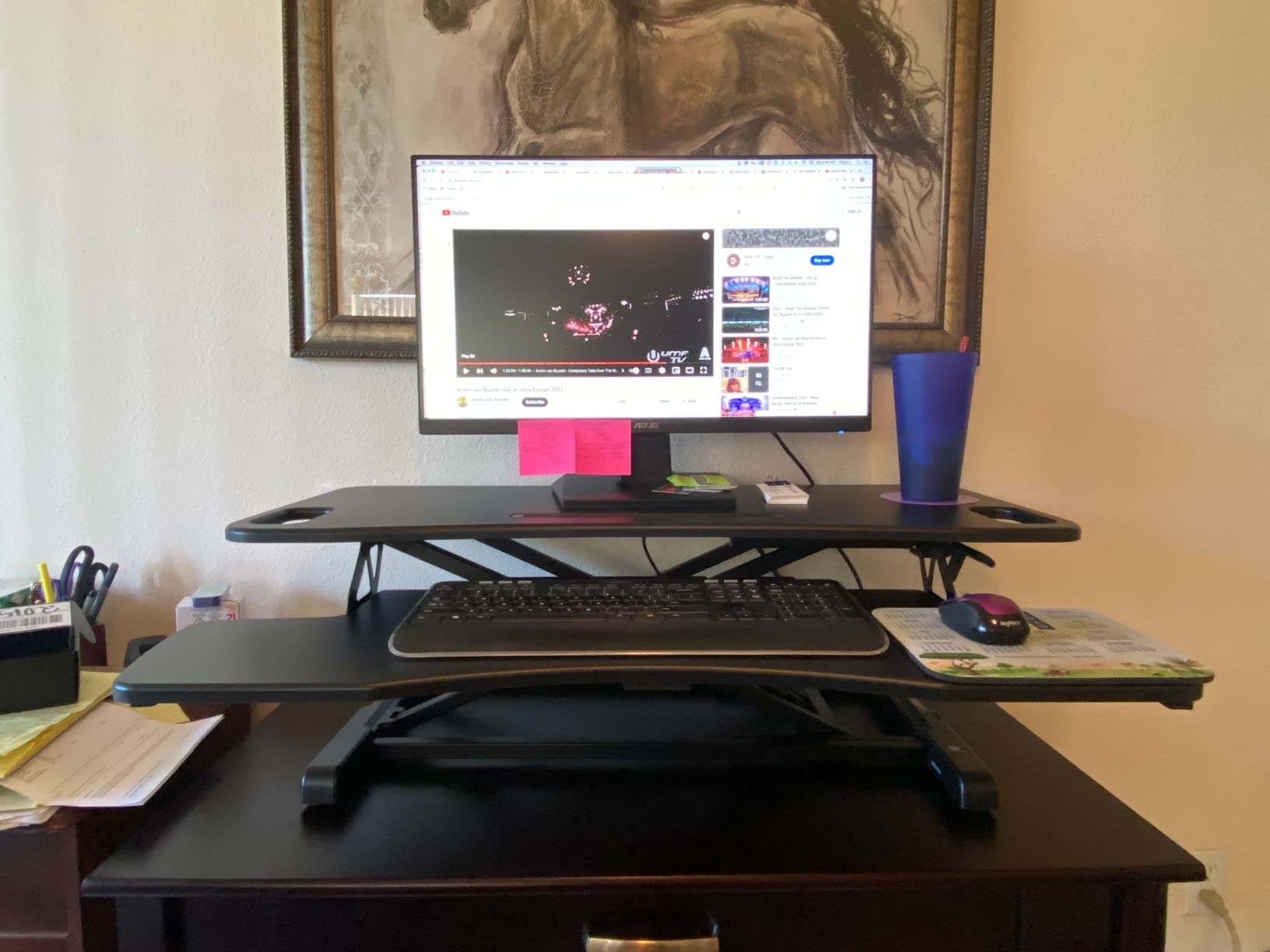 TechOrbits Standing Desk Converter - 32 inch Height Adjustable, MDF Wood, Sit Riser, Black customer photo 2