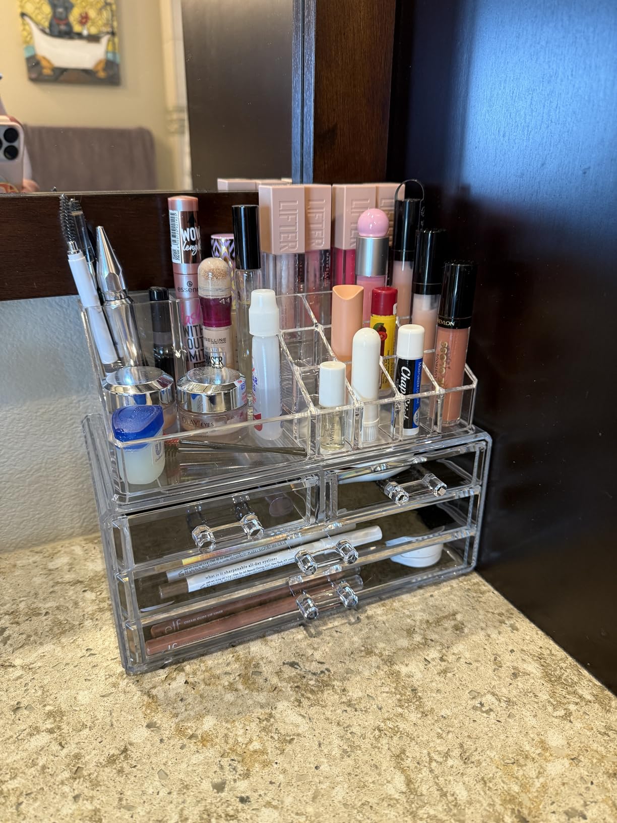 Masirs Clear Makeup Organizer with 4 Drawers 16 Compartments, Countertop | 16-Compartment Clear Acrylic Makeup Organizer, 4 Drawers, Cosmetic Jewelry Perfume Skincare Storage, Vanity Countertop customer photo 2