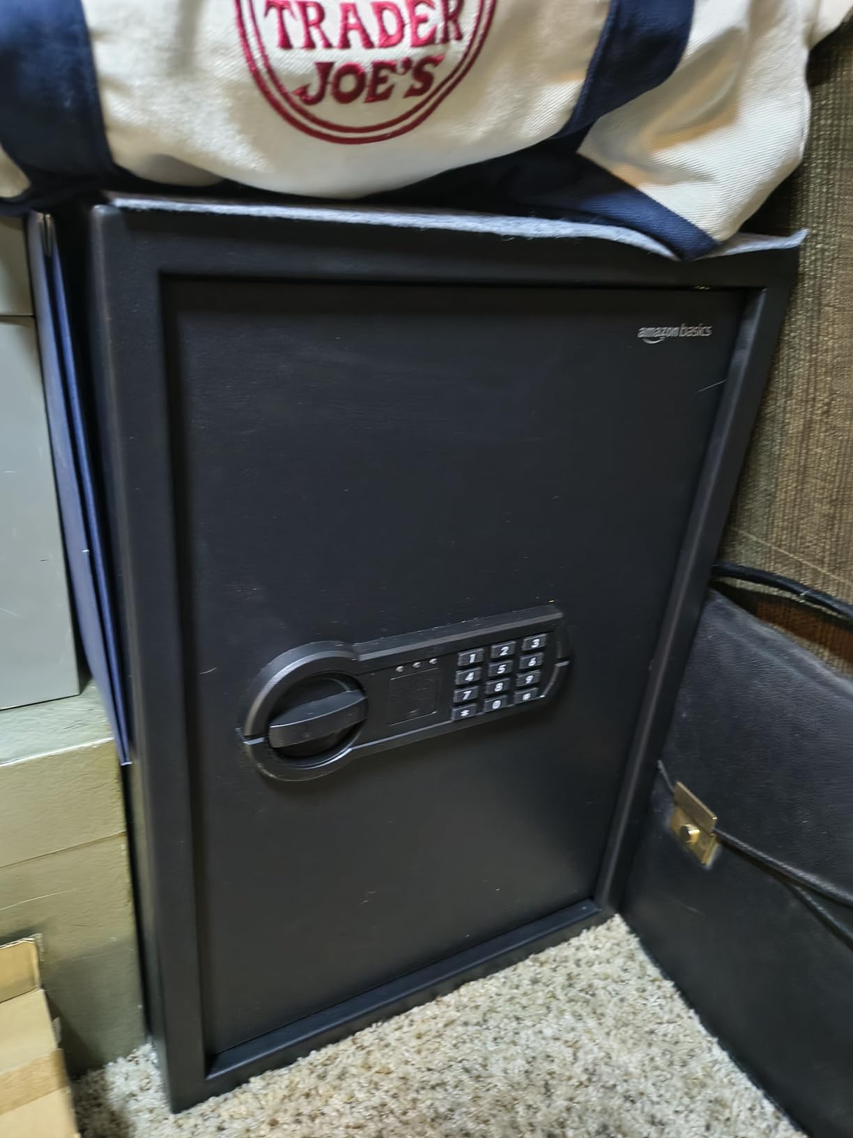 Amazon Basics Steel Home Security Safe Box with Electronic Keypad Lock for Documents, Jewelry, Valuables, 1.8 Cubic Feet, Black, 13.8