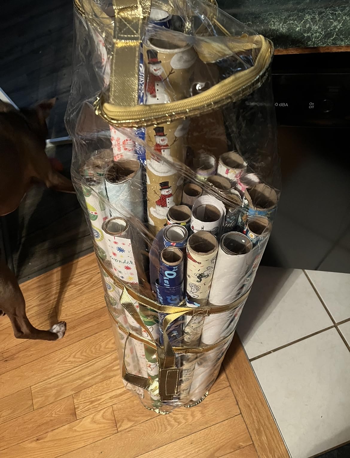 ZOBER Round Christmas Gift Wrapping Paper Organizer Storage - 40 Inch Gift Wrap Storage Containers, Clear PVC Waterproof, Fits 25 Standard Rolls customer photo 1