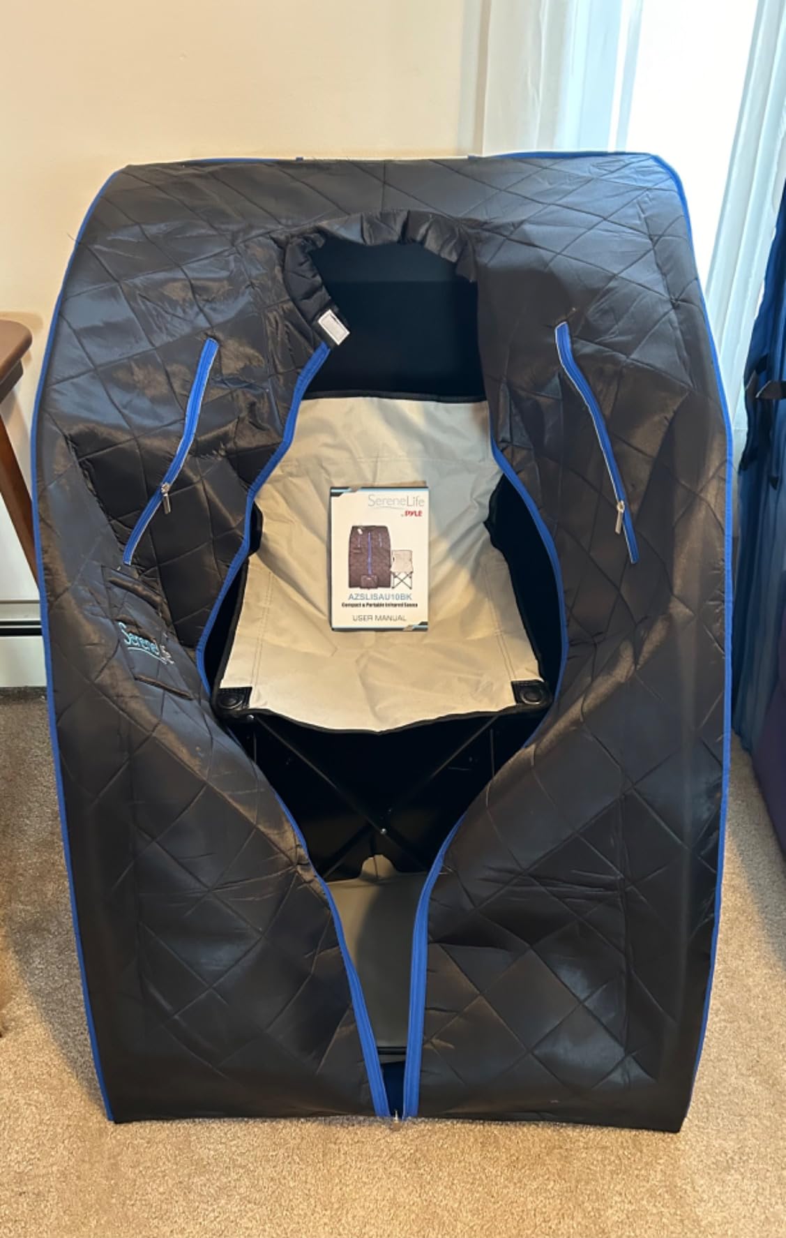SereneLife Portable Sauna Box for Home, Infrared Sauna Tent with Heated Foot Pad and Folding Chair, Remote Control In-Home Spa, 38