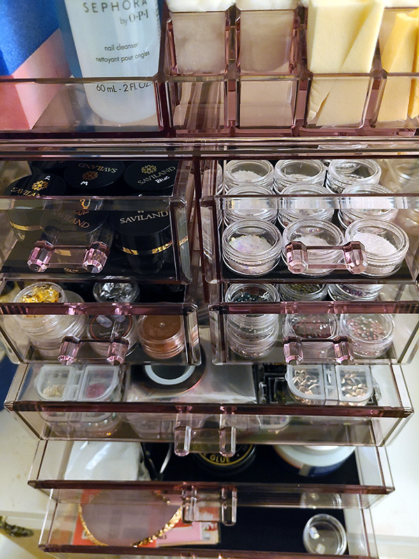 Sorbus Makeup Organizer, 7-Drawer Acrylic 2-Piece Set (Bronze Glow) | Plastic vanity compartments separate cosmetics by size, with small and wide sections suited to women and teens. customer photo 1