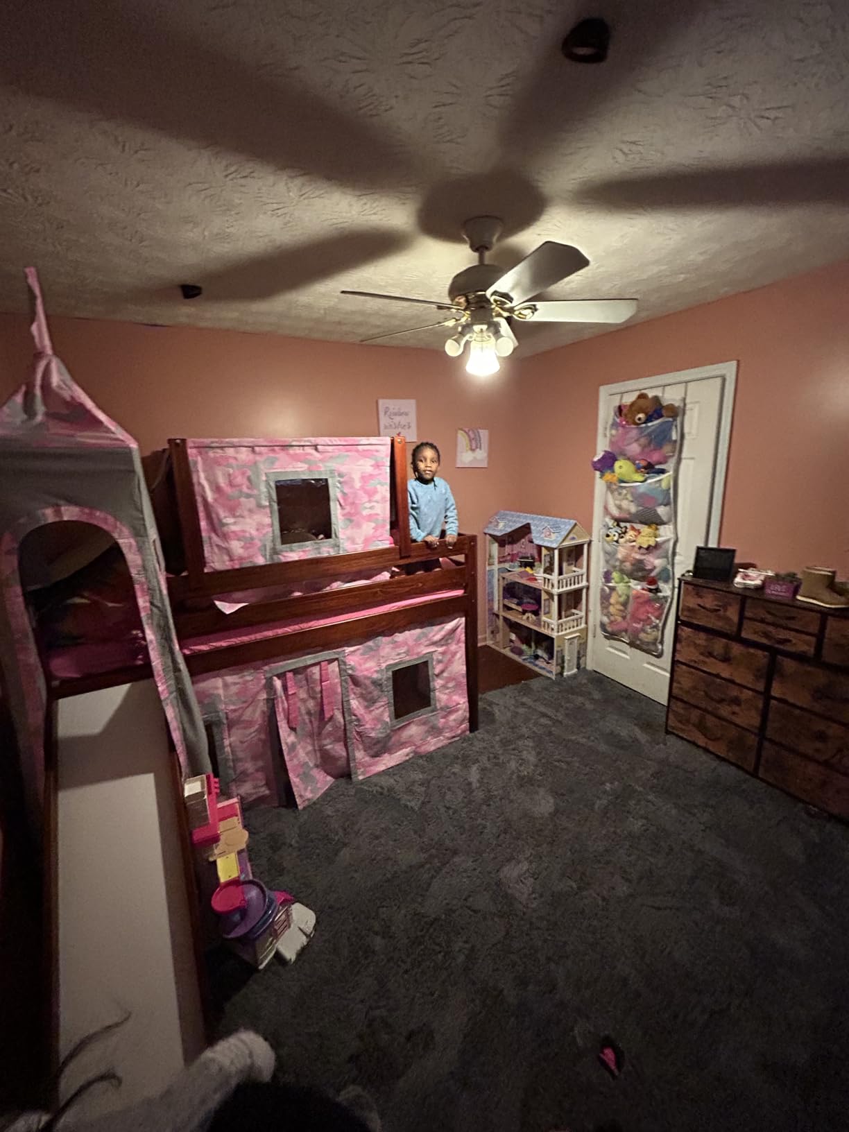 JACKPOT! Castle Low Loft Stairway Bed with Slide Pink & White Tent and Tower, Loft Bed, Twin, Gray customer photo 1