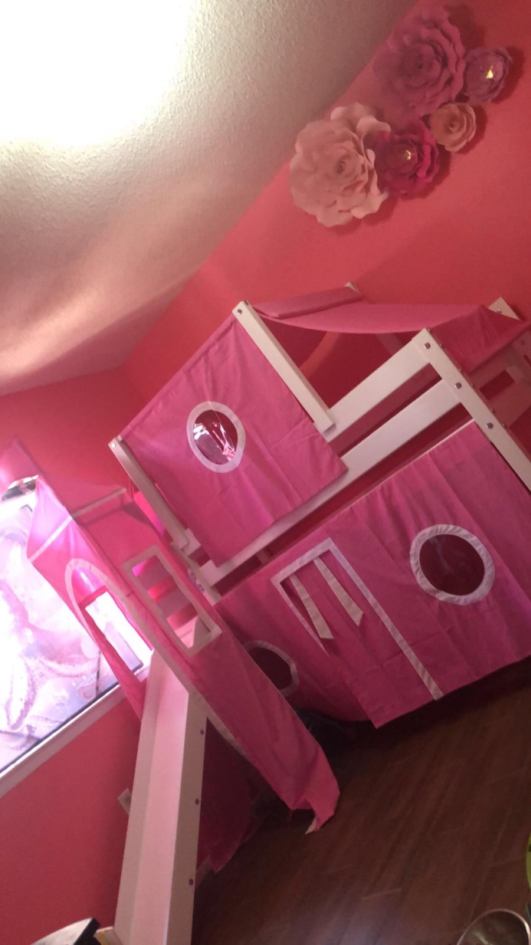 JACKPOT! Castle Low Loft Stairway Bed with Slide Pink & White Tent and Tower, Loft Bed, Twin, Gray customer photo 2