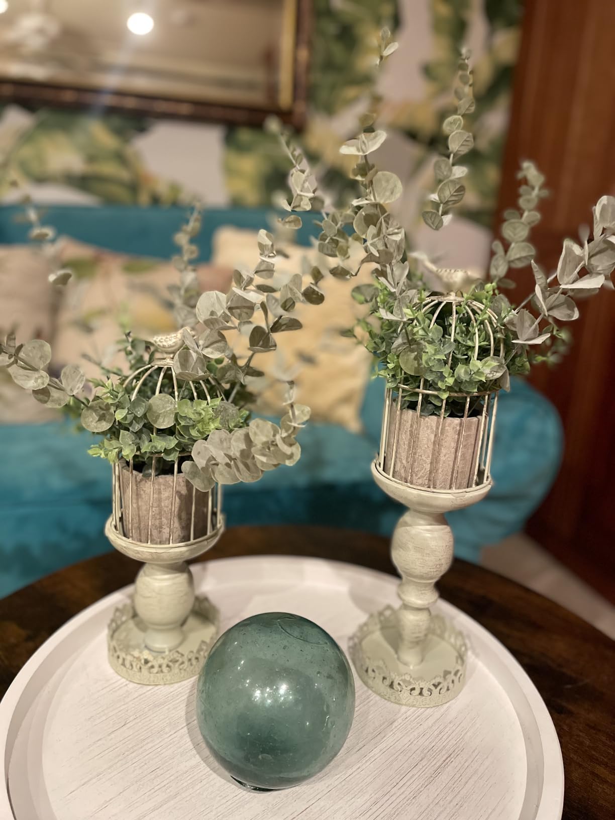 Sziqiqi Birdcage Candle Holders Decorative Set of 2, Distressed Ivory | White Bird Cages Candle Holders for Tealight and Small Pillar, Vintage Wedding Centerpieces, Shabby Chic Home Decor customer photo 2