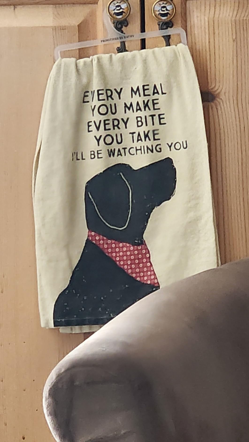 Primitives by Kathy Funny Kitchen Towel, Gifts for Dog Lovers, Bandana Dog Every Meal You Make I'll Be Watching You, Machine Washable, 28 by 28 Inches, Rustic Pet Kitchen Decor, Tan Cotton customer photo 1