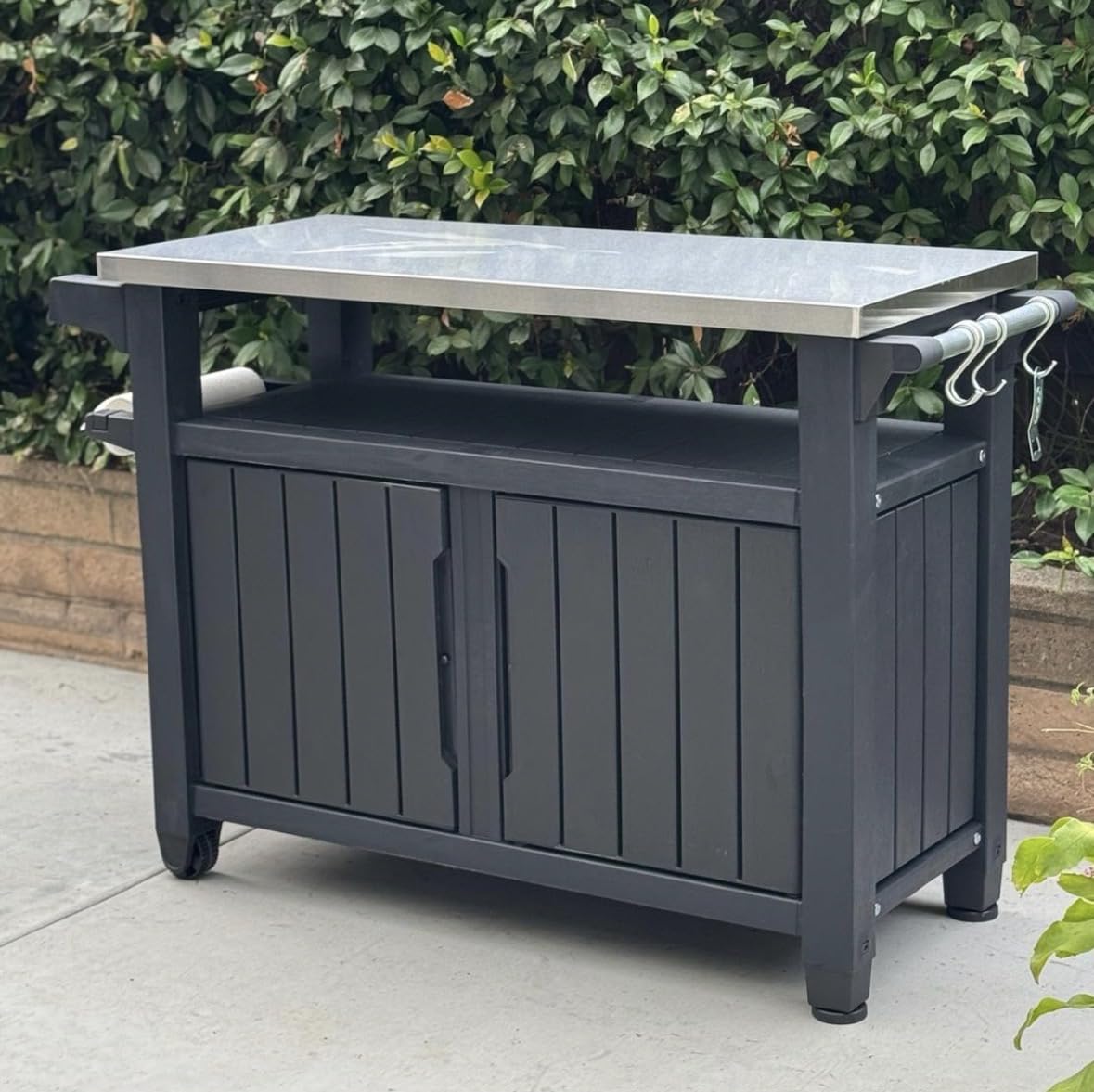 Keter Unity XL Portable Outdoor Table with Stainless Steel Top for Kitchen Prep and Outdoor Storage Cabinet for Grilling Accessories, Dark Grey customer photo 1