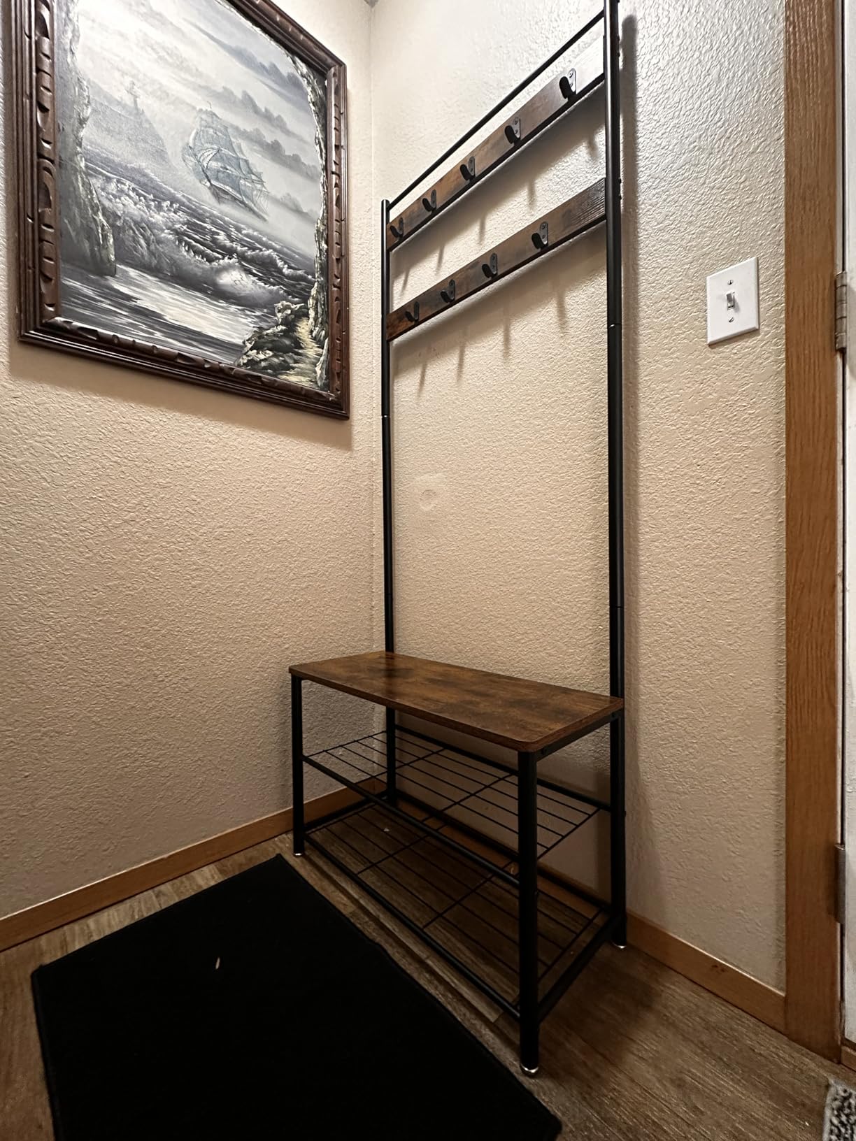 VASAGLE Coat Rack, Hall Tree with Shoe Storage Bench, Entryway Bench with Shoe Storage, 3-in-1, Steel Frame, for Entryway, 12.6 x 27.6 x 68.9 Inches, Industrial, Rustic Brown and Black UHSR41BX customer photo 1
