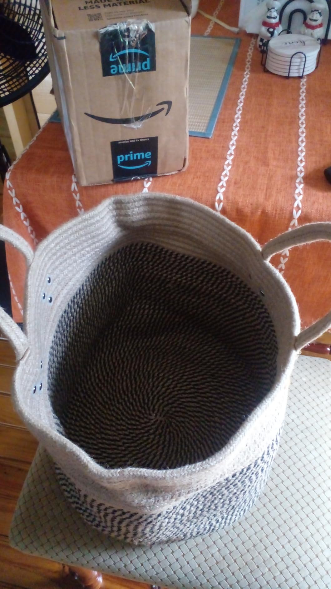 CHICVITA Wicker Storage Basket with Leather Handles, 14