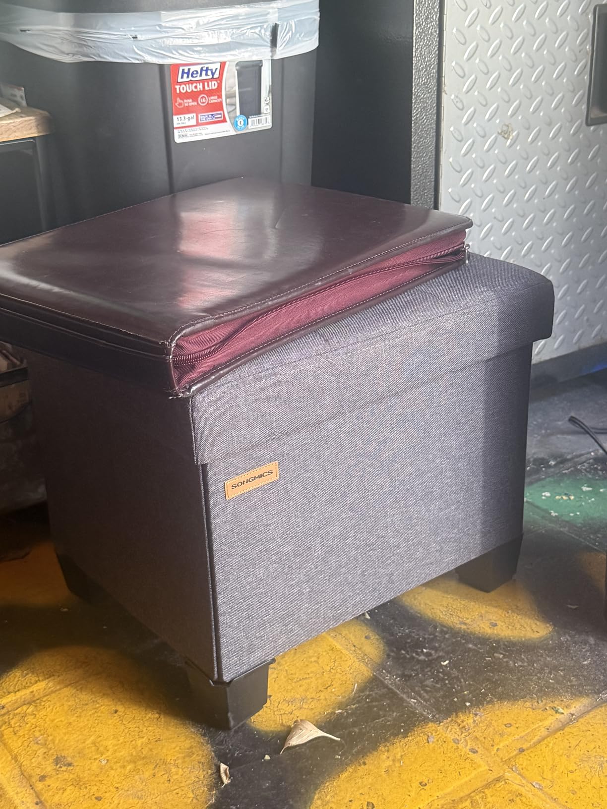 SONGMICS Storage Ottoman, Small Ottoman Foot Rest with Legs, 15 x 15 x 15.7 Inches Foot Stool, Load up to 660 lb, for Living Room, Bedroom, Dorm, Dark Gray ULSF14GYZ customer photo 1
