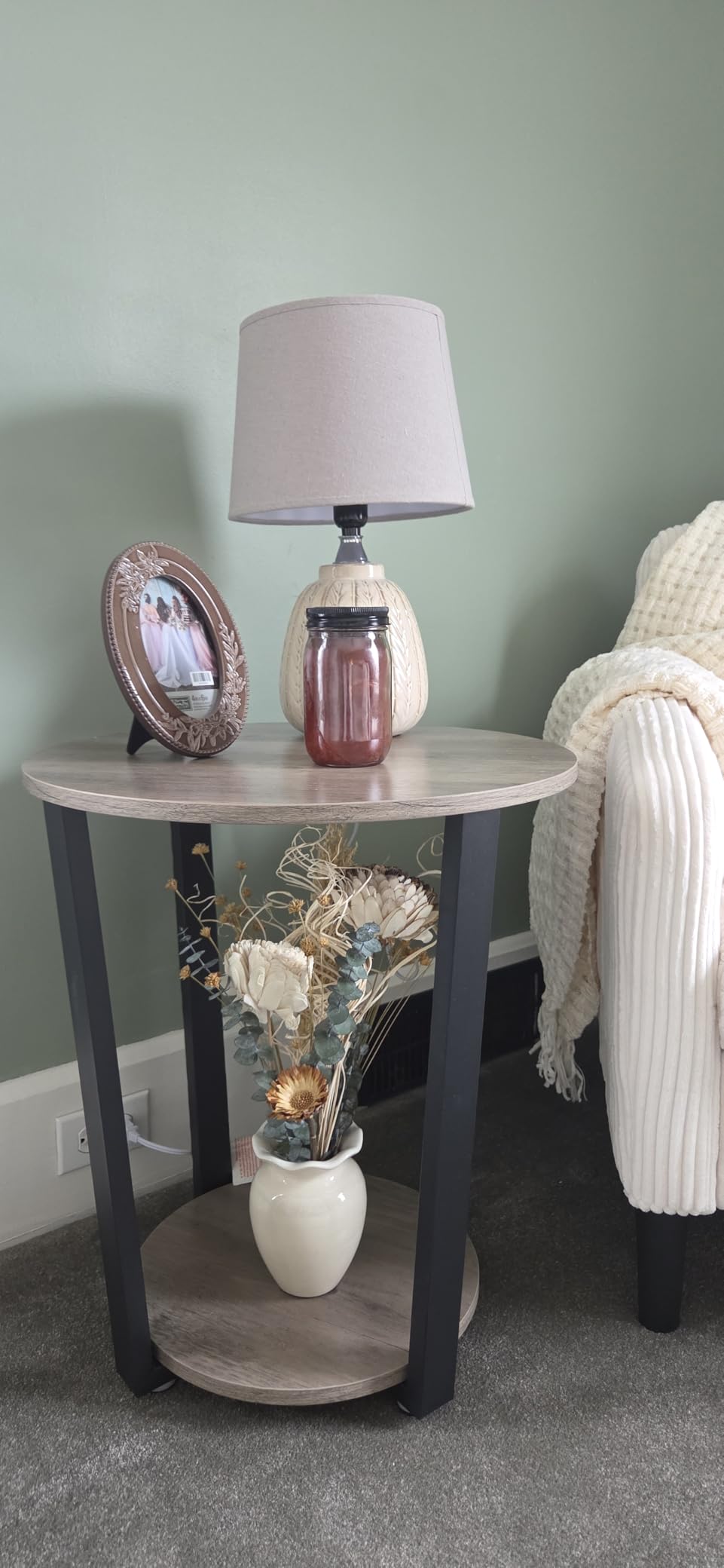 VASAGLE Round Side End Table, 2-Tier Accent Bedside Table with Storage Shelf, Easy Assembly, Nightstand for Small Spaces, Living Room, Bedroom, Rustic Brown and Ink Black ULET57X customer photo 1