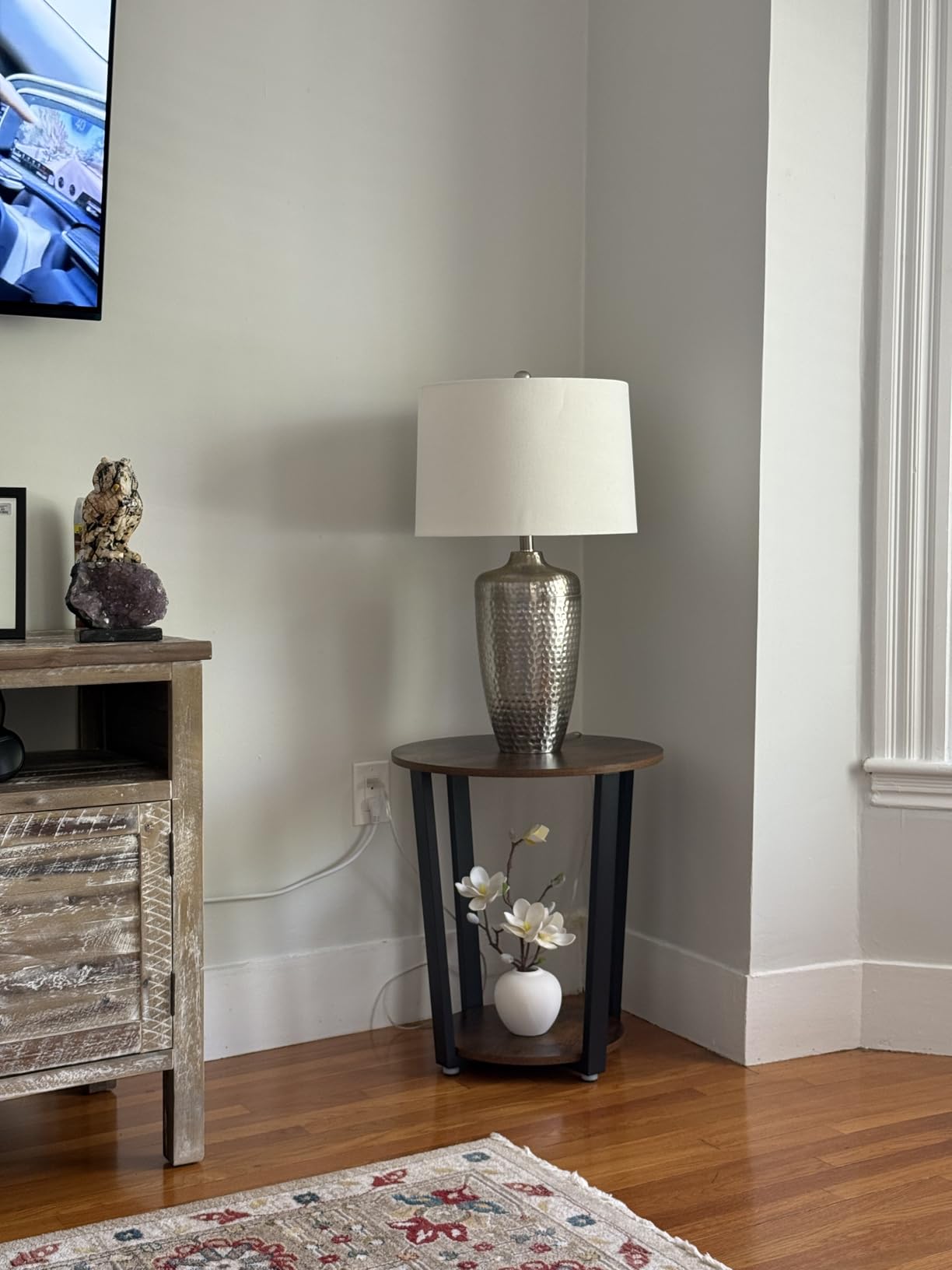 VASAGLE Round Side End Table, 2-Tier Accent Bedside Table with Storage Shelf, Easy Assembly, Nightstand for Small Spaces, Living Room, Bedroom, Rustic Brown and Ink Black ULET57X customer photo 2
