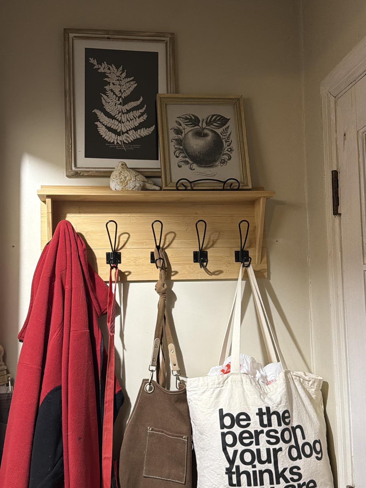 HBCY Creations Rustic Brown Solid Wood Wall Mounted Coat Rack with Shelf, 5 Hooks, 24