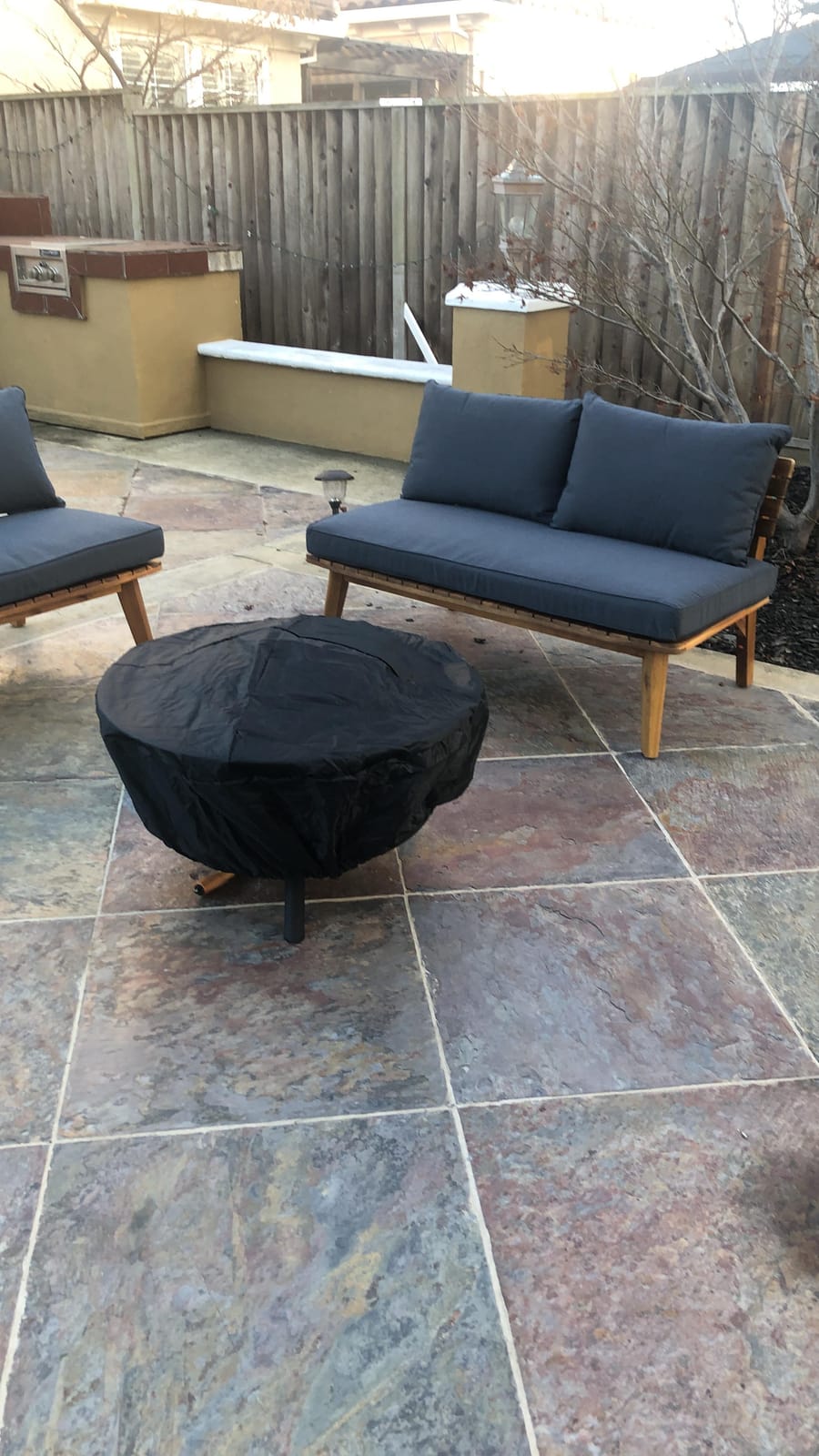 Christopher Knight Home Boyle Outdoor Acacia Wood Loveseat, Teak Finish/Gray customer photo 2