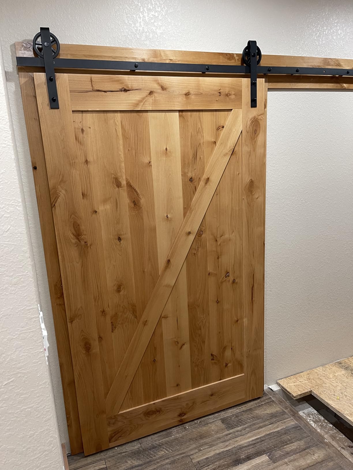 SMARTSTANDARD 6.6ft Heavy Duty Sliding Barn Door Hardware Kit | Black, (Whole Set Includes 1x Pull Handle Set & 1x Floor Guide) Fit 36