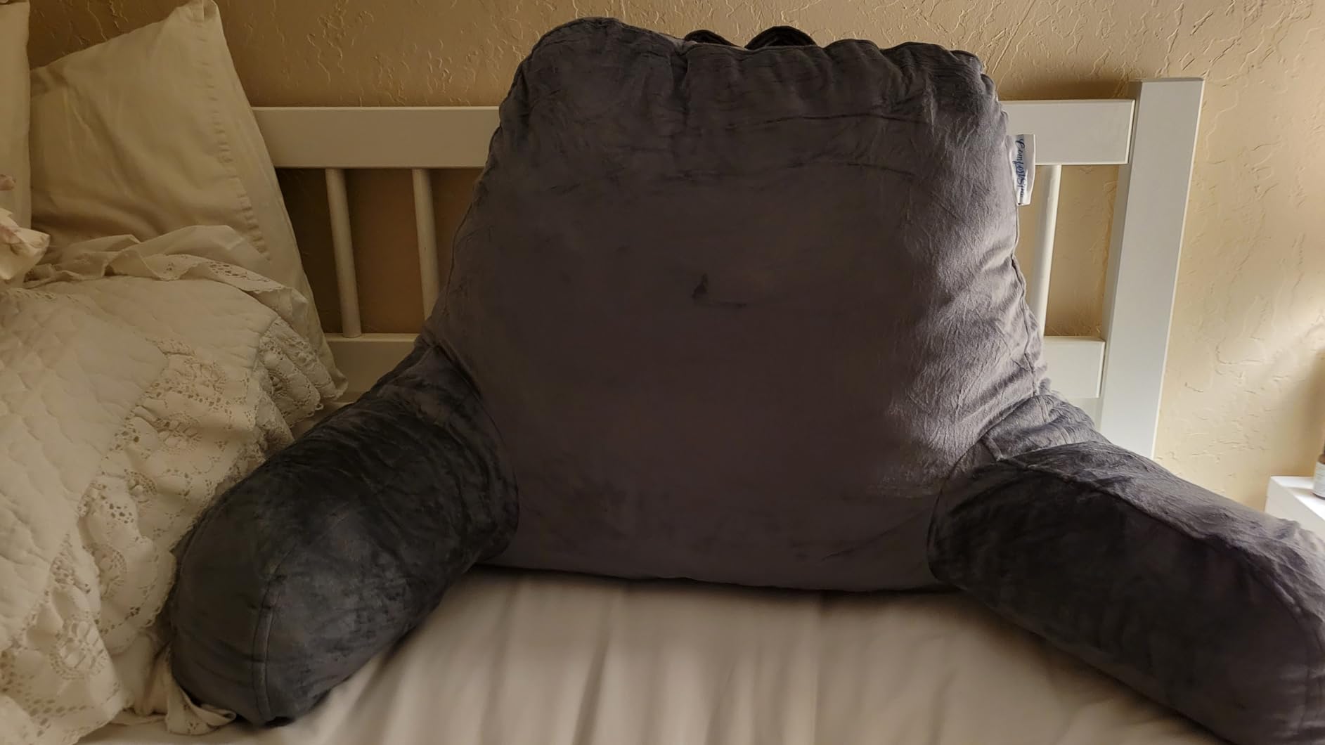 ComfortSpa Reading Pillow for Bed with Arms Pockets for Adults, Large Grey | Bed Pillow for Sitting Up for Nursing, Breast Feeding, Bedrest or Relief from GERD or Heartburn; Removable, Washable Cover customer photo 1