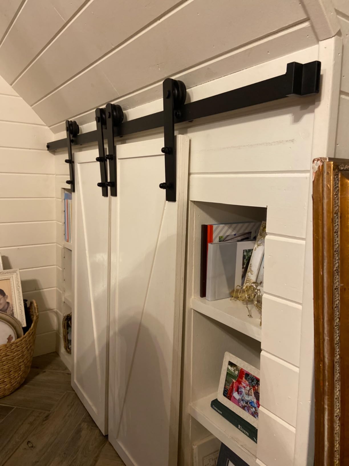 CCJH 6 Feet Heavy Duty Sturdy Sliding Barn Door Hardware Kit - Smoothly and Quietly - Easy to Install Fit 36