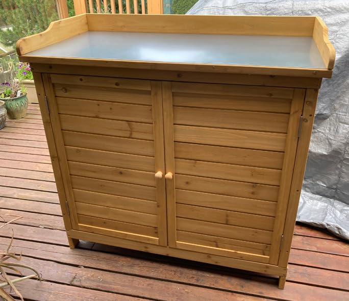 GDLF Outdoor Storage Cabinet with Work Bench, Garden Potting Table, Natural | 38.2