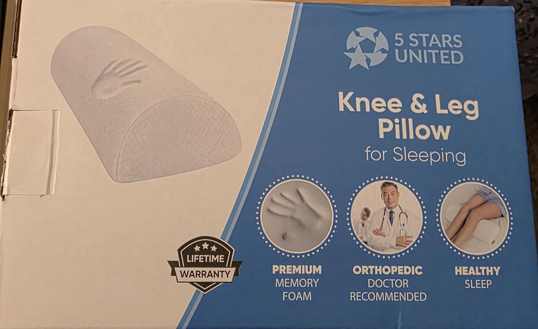 5 STARS UNITED Knee Pillow for Back Sleeping - Half Moon Bolster Pillow for Legs, Under Knee Pillow for Sleeping on Back, Memory Foam Leg Pillow for Back Pain, White customer photo 1