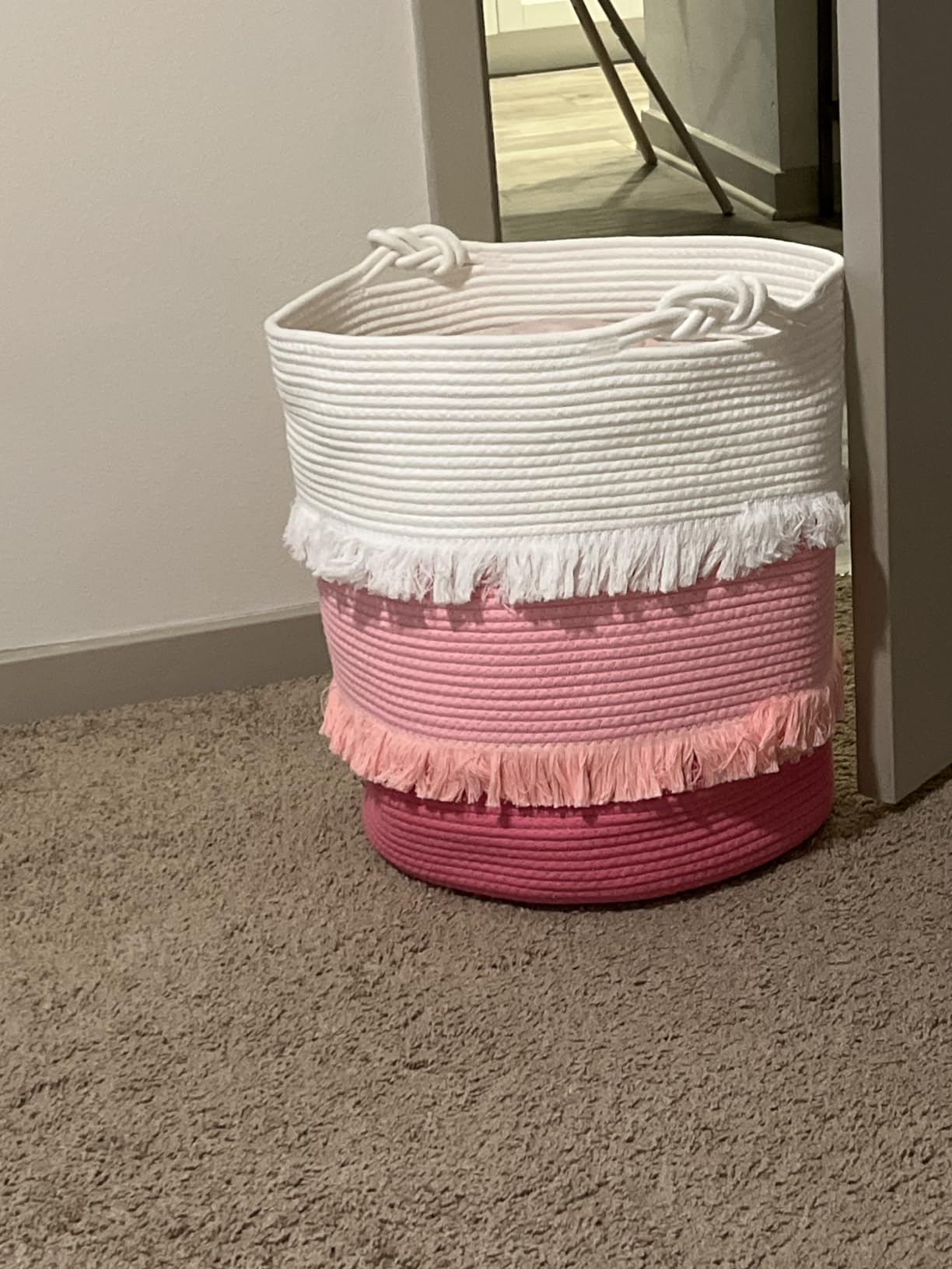 CherryNow Small Woven Rope Baby Basket with Tassel, 9.5