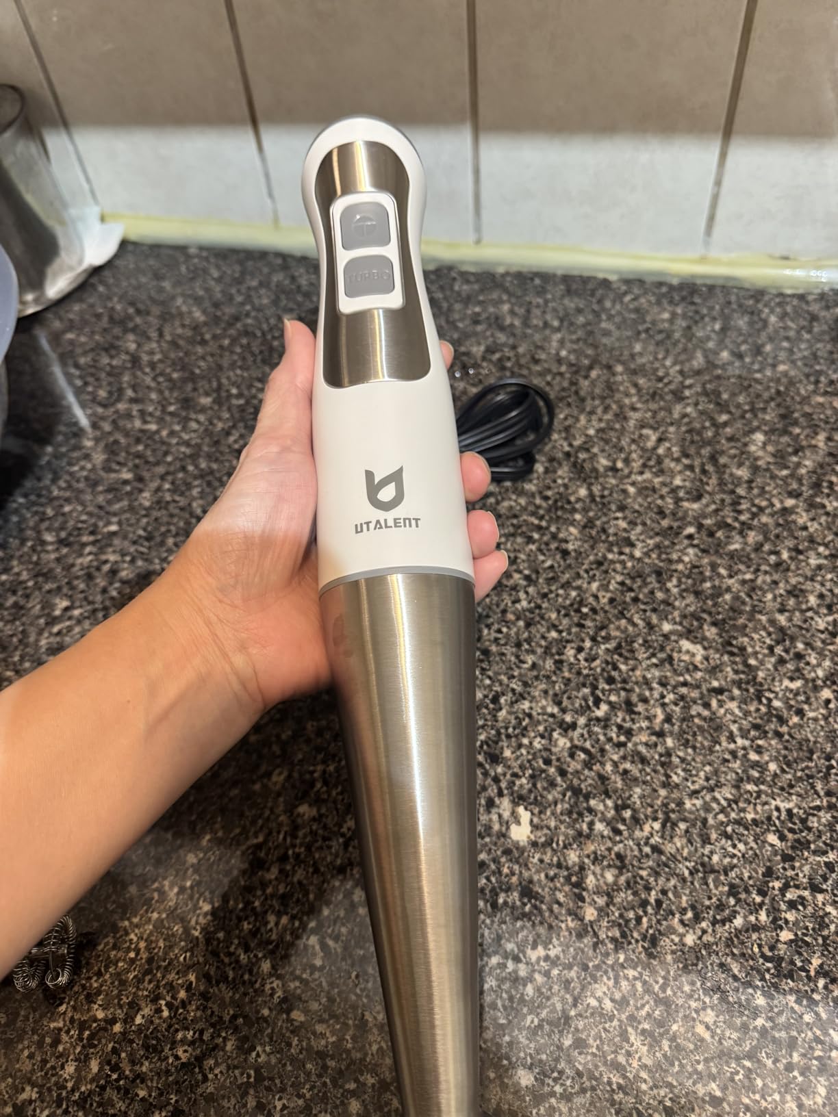 UTALENT 3-in-1 Immersion Hand Blender - Puree Baby Food, Sauces and Soups | 8-speed stick blender, Pure Copper Winding Motor, 5.2 feet power cord, 4-point Ice crush SS blade, Egg whisk, Milk frother customer photo 1