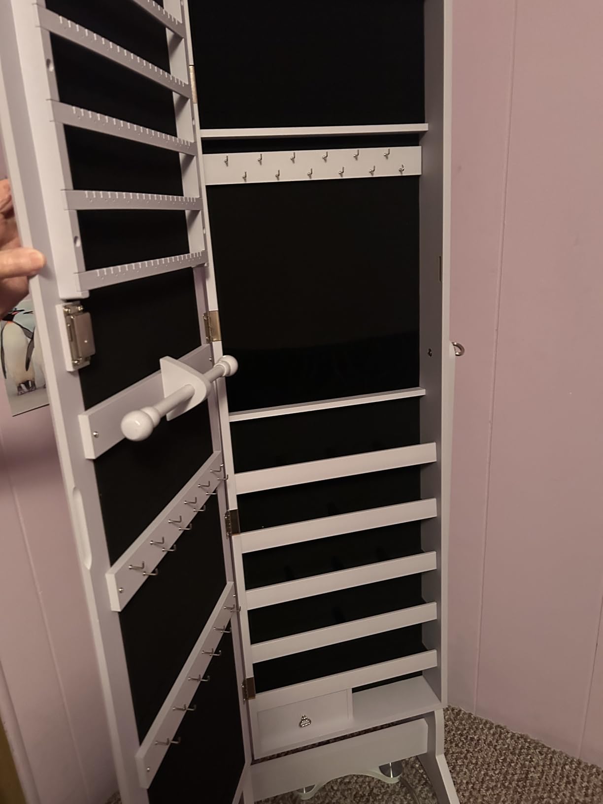 Best Choice Products Freestanding Jewelry Armoire Cabinet, Full Length Standing Mirror, Lockable Makeup Storage Organizer, w/Velvet Lining, 3 Angles, Lock, Accessory Pouch, 5 Shelves - White customer photo 2