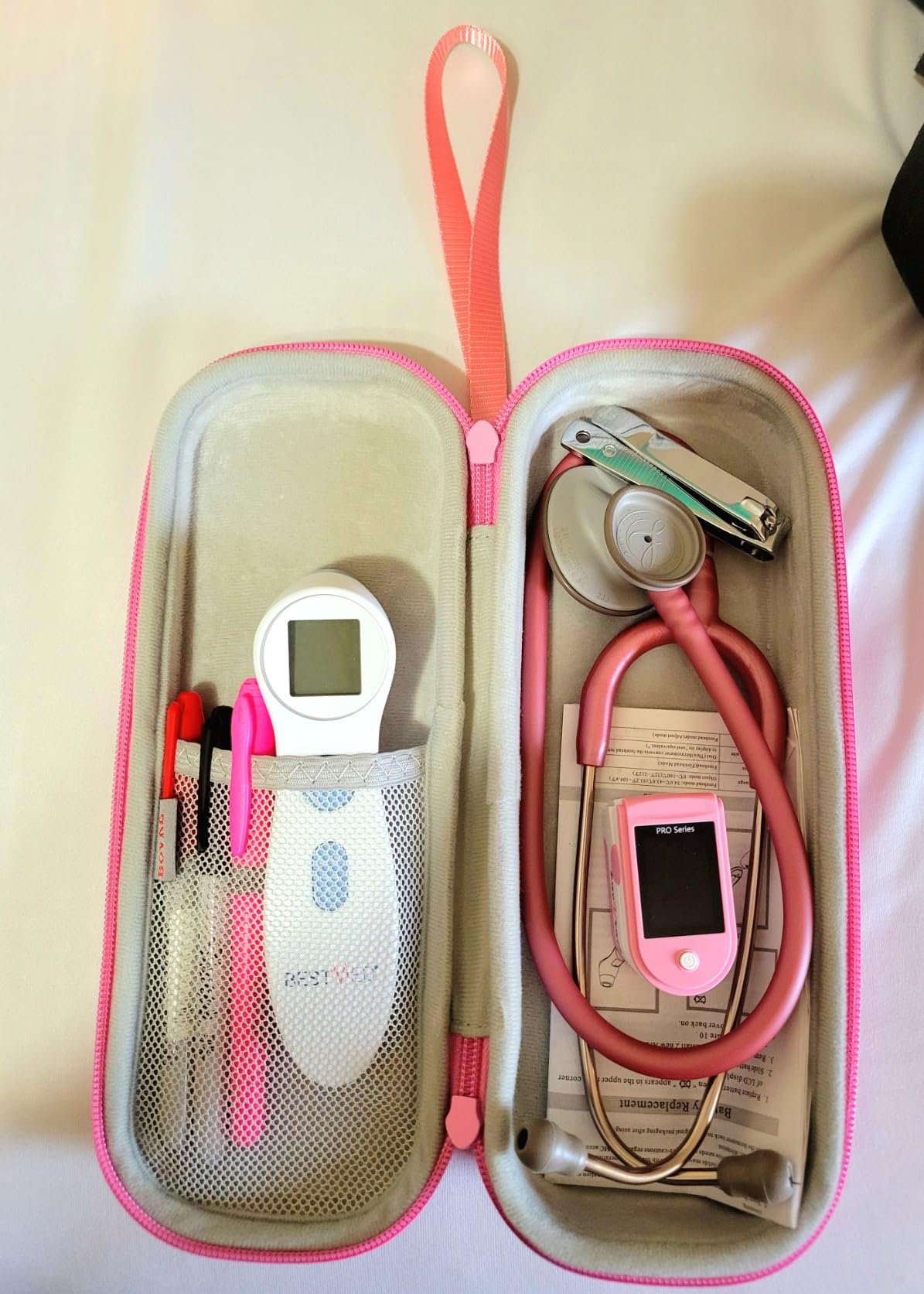 BOVKE Travel Carrying Case Compatible With 3M Littmann Classic III, Lightweight II S.E, MDF Acoustica Deluxe Stethoscope, Extra Room for Medical Scissors EMT Trauma Shears and LED Penlight, Pearl Pink customer photo 1