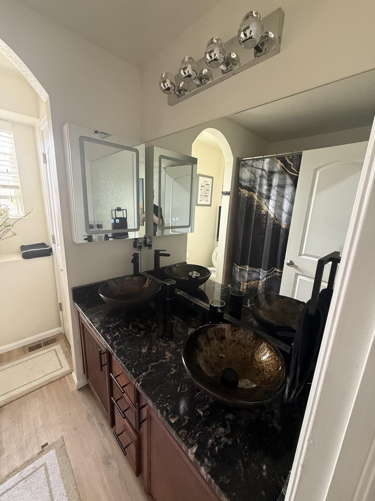 Artistic Square Bathroom Sink Blue Tempered Glass Vessel Sink Combo with Faucet 1.5 GPM and Pop up Drain Bathroom Bowl customer photo 1