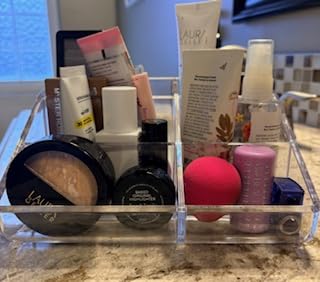 STORi Clear Plastic Vanity Makeup Organizer | 6-Compartment Holder for Brushes, Eyeshadow Palettes, & Beauty Supplies | Curved Front Design | Made in USA customer photo 2