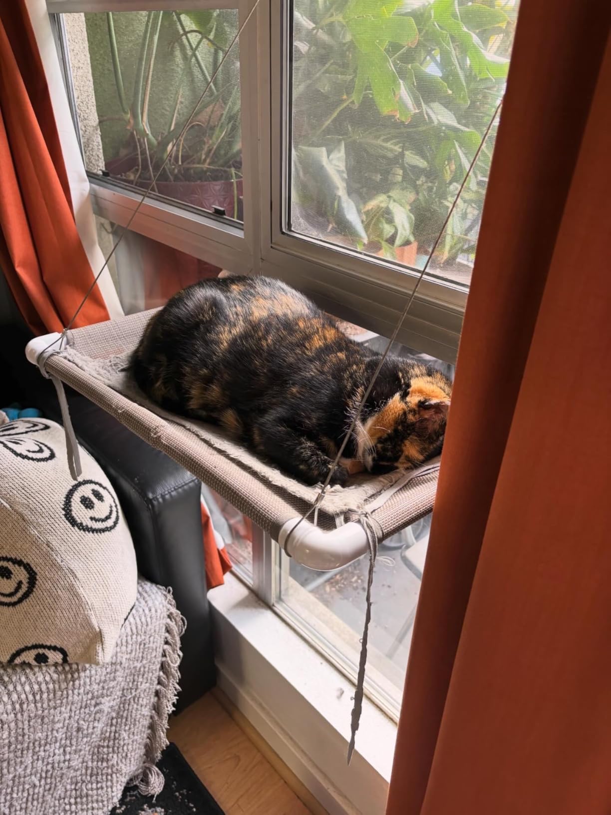 PEFUNY Cat Window Hammock - Mess-Free Waterproof Cats Window Perch for Large Cats, Strong Suction Cup Hammock with Flannel Cover, Indoor Cat Seat, Beige customer photo 1