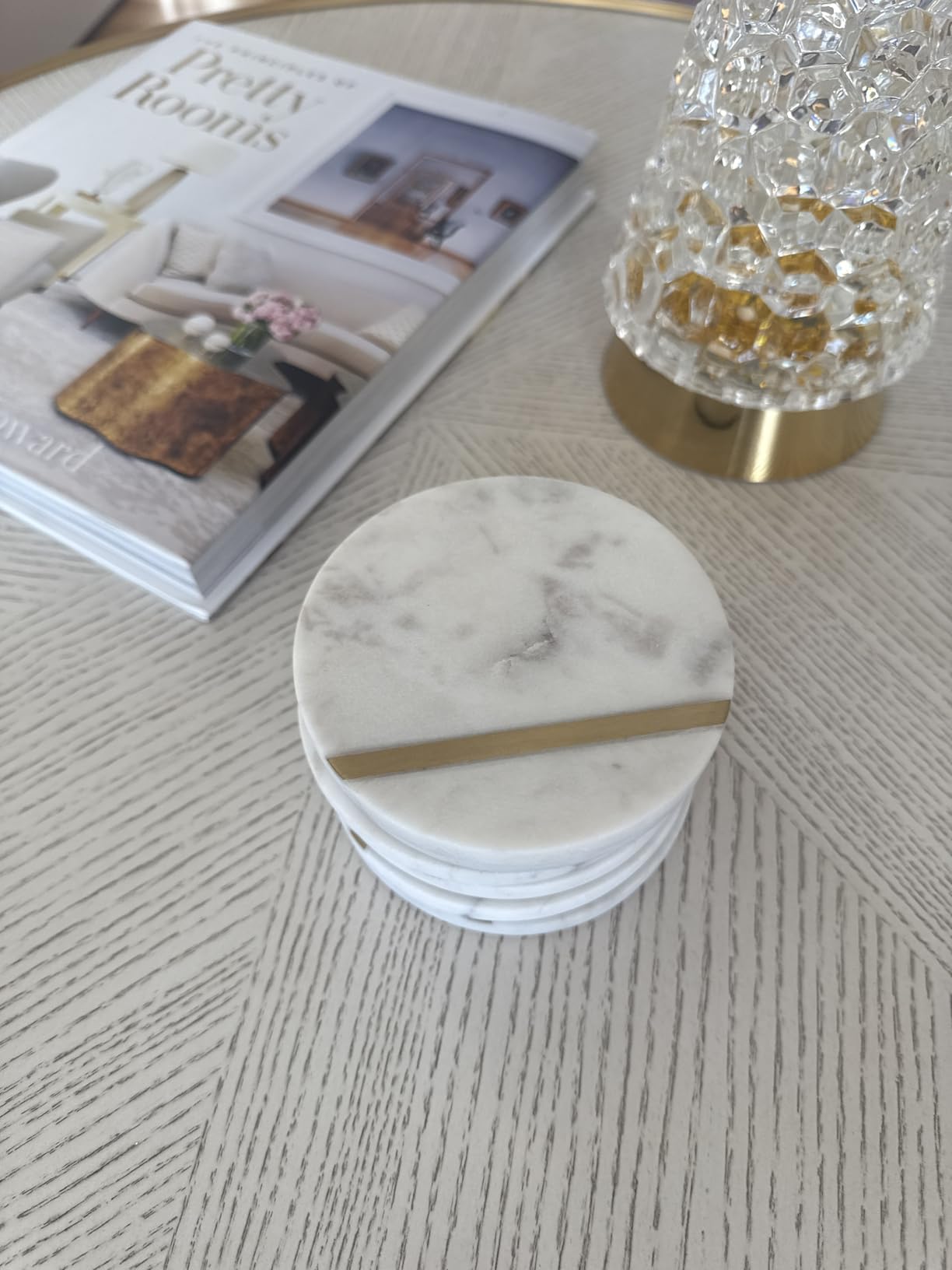 Cork & Mill Marble Coasters with Gold Brass Inlay, White, Set of 6 | Real Natural Semi Absorbent Stone, Modern Luxury Decor for Coffee Table, Office Desk or Bar Cart customer photo 1