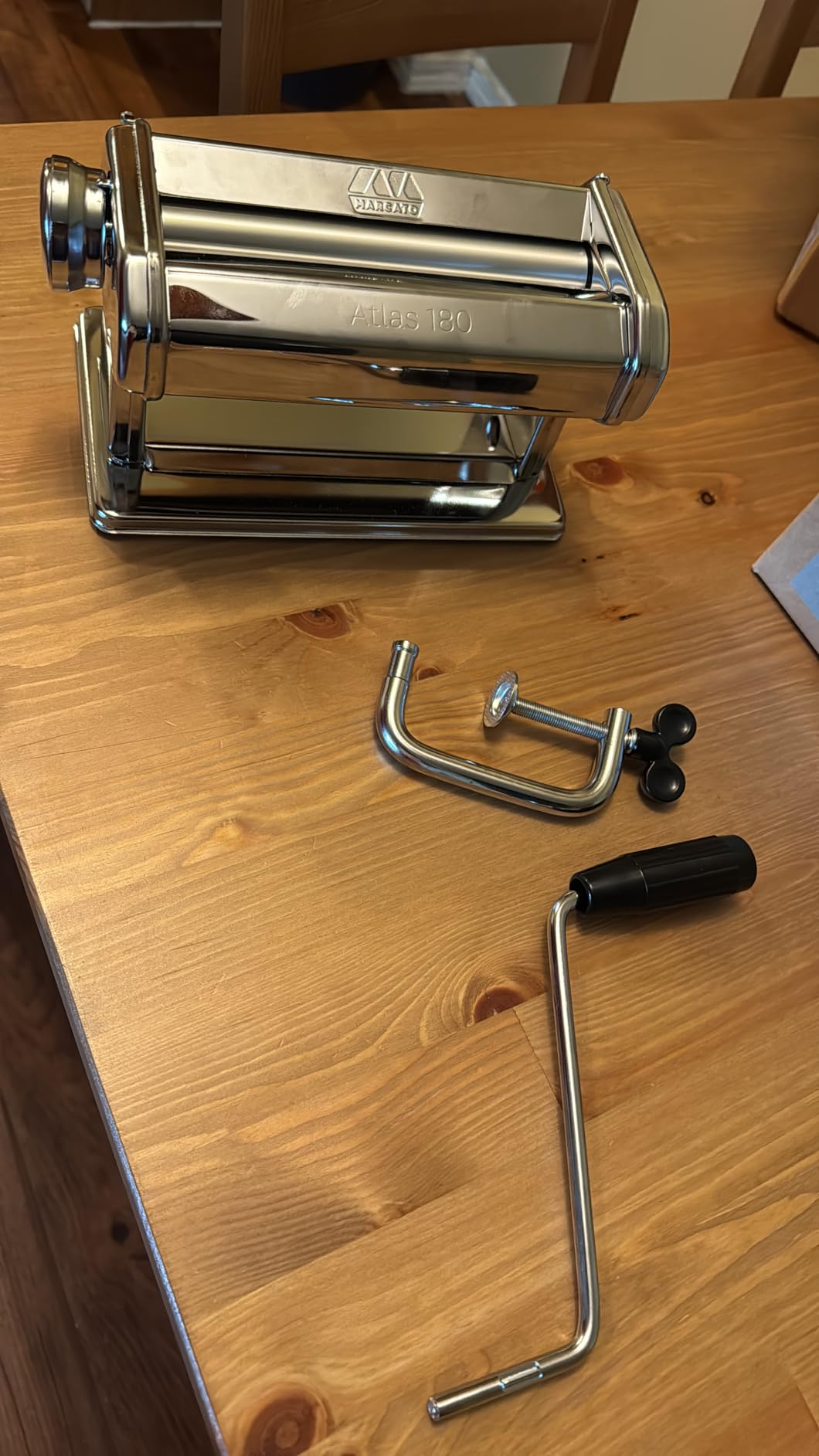 MARCATO Made in Italy Atlasmotor 110V Electric Pasta Machine, Chrome Steel. Set includes Atlas 150, handcrank, clamp, Pastadrive motor, and instruction manual customer photo 1