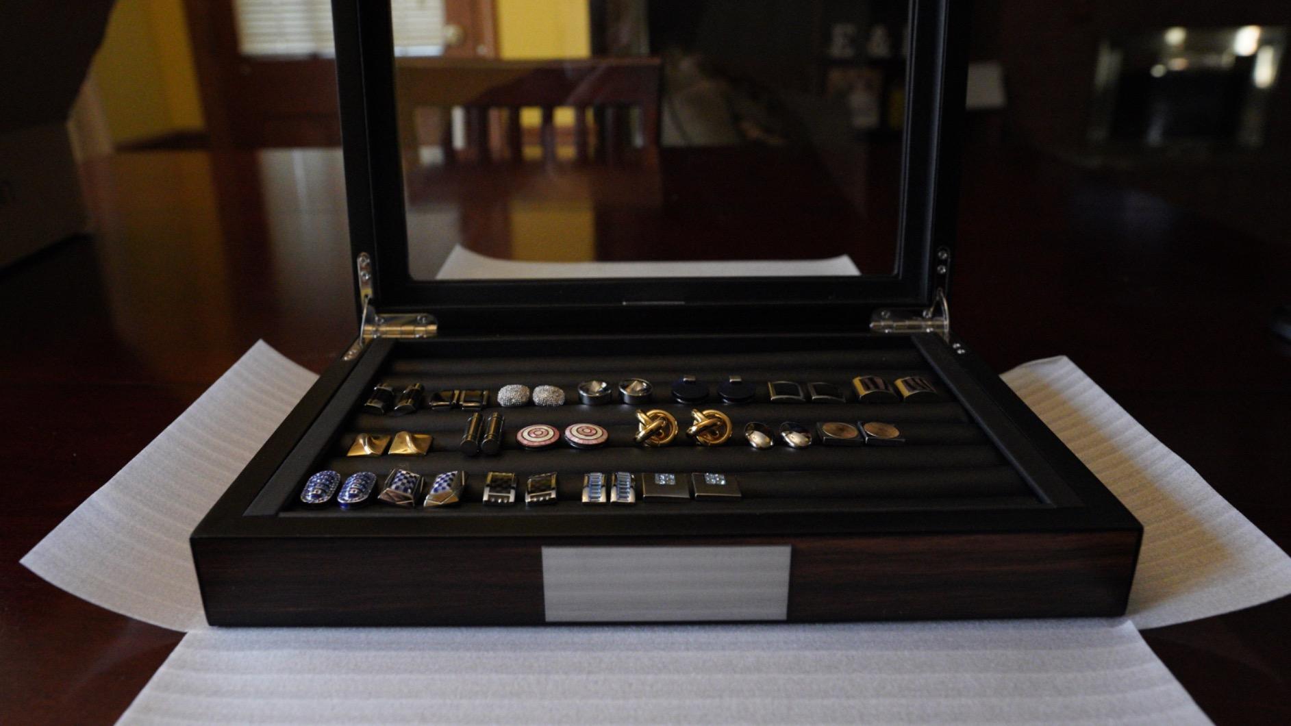 Lifomenz Co Men's Cufflink Box Organizer - Wooden Cufflink Display Case with Glass Window for 36-46 Pairs & Ring Storage - Ebony customer photo 2
