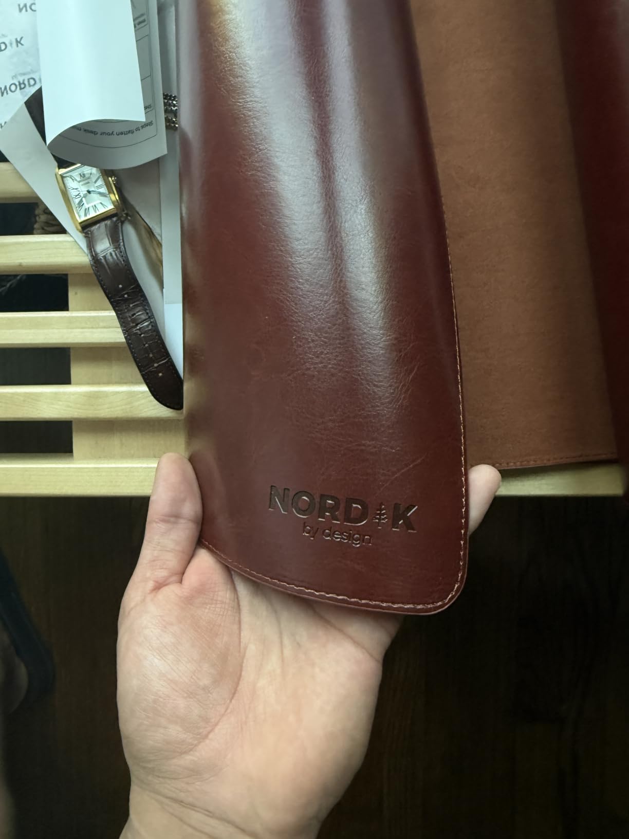 Nordik Leather Desk Mat - Whiskey Brown - Cable Organizer - Premium Mouse Mat & Desk Pad Protector - 35 X 17 Inch - Felt Vegan Leather - Large Office Mouse Pad & Blotter customer photo 1