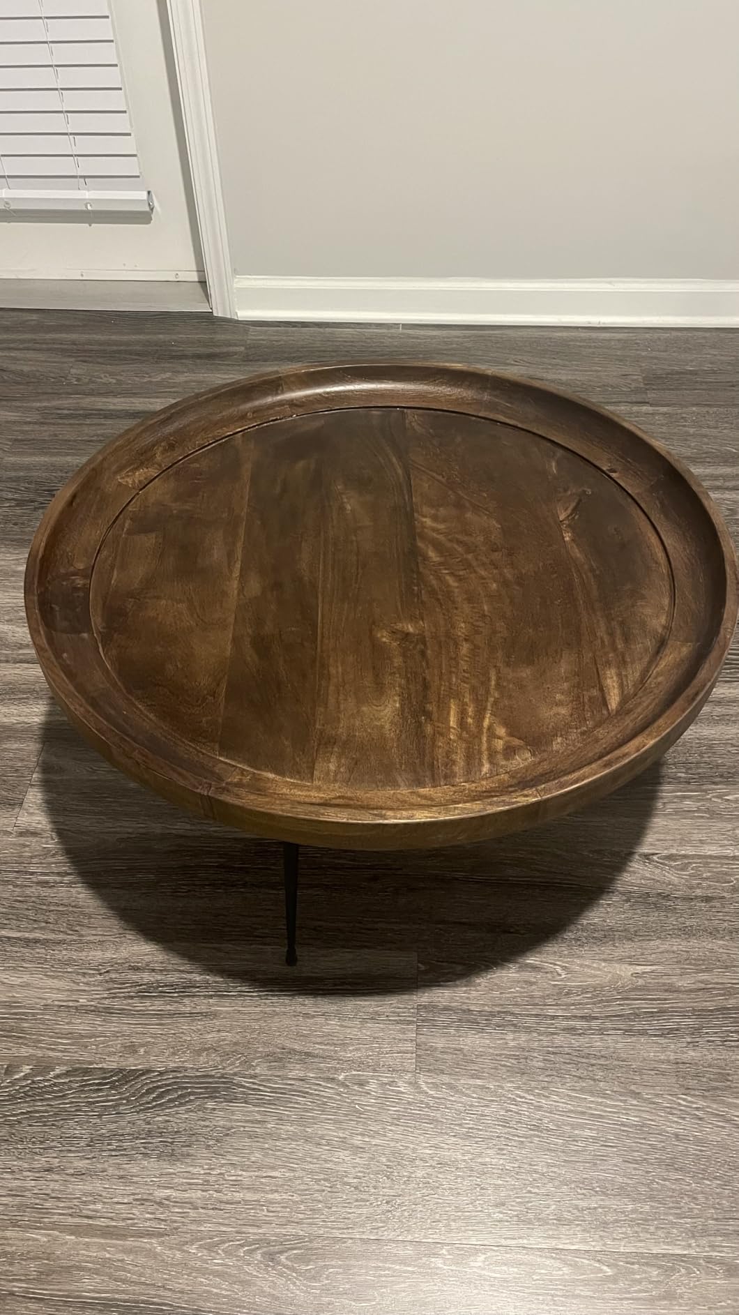 TUP THE URBAN PORT Gia Handcrafted Round Mango Wood Coffee Table with Tray Top, Dark Walnut Brown Finish, Black Iron Legs, Rustic Industrial Accent Center Table for Living Room customer photo 1