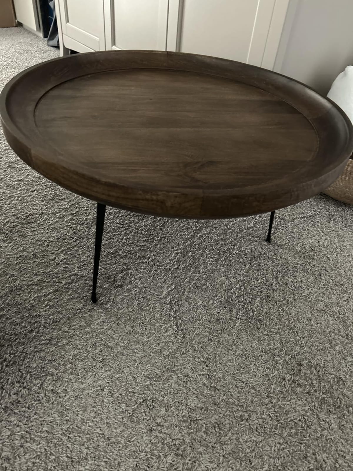 TUP THE URBAN PORT Gia Handcrafted Round Mango Wood Coffee Table with Tray Top, Dark Walnut Brown Finish, Black Iron Legs, Rustic Industrial Accent Center Table for Living Room customer photo 2