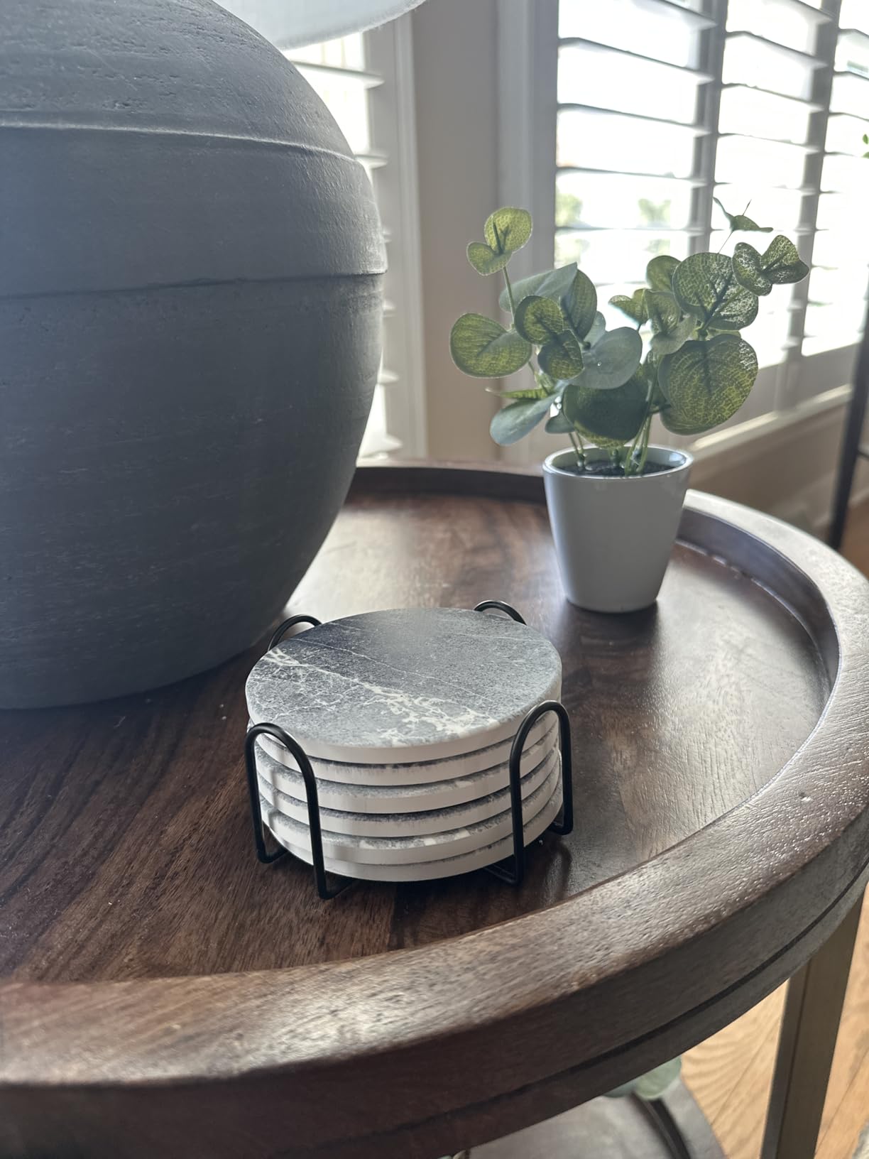 LIFVER Coasters Set of 6, Coasters for Drinks Absorbent Stone with Holder, Black Marble Style Ceramic Drink Coaster for Tabletop Protection, Coffee Table Decor Ideal for Home Decor House Warming Gifts customer photo 1
