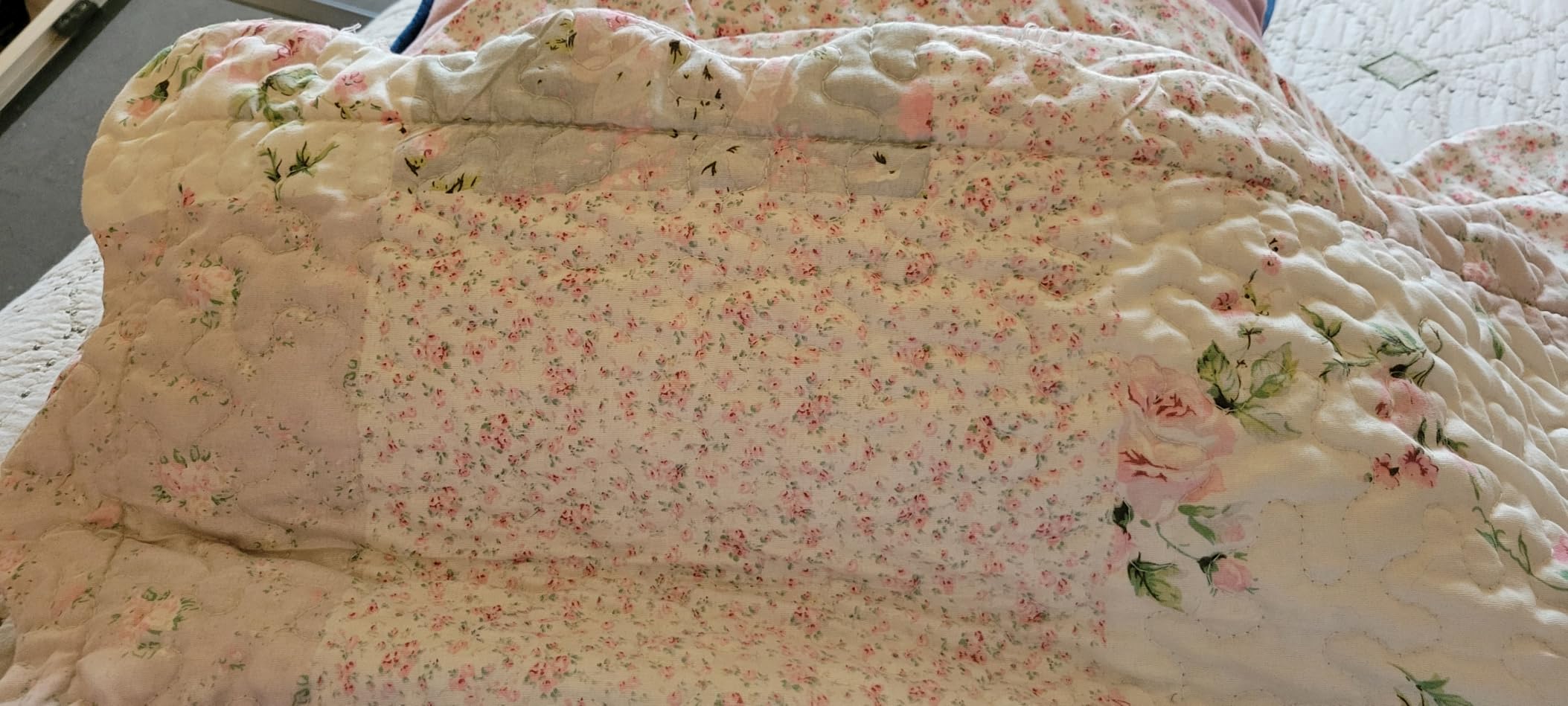 Brilliant Sunshine Pink & Green Roses Ruffle Pillowshams Set, 18x18 | Patchwork Design with Ruffles, Quilted Pillow Covers, Washable Throw Cushion Cases for Couchs and Beds, Pack of 2 customer photo 2